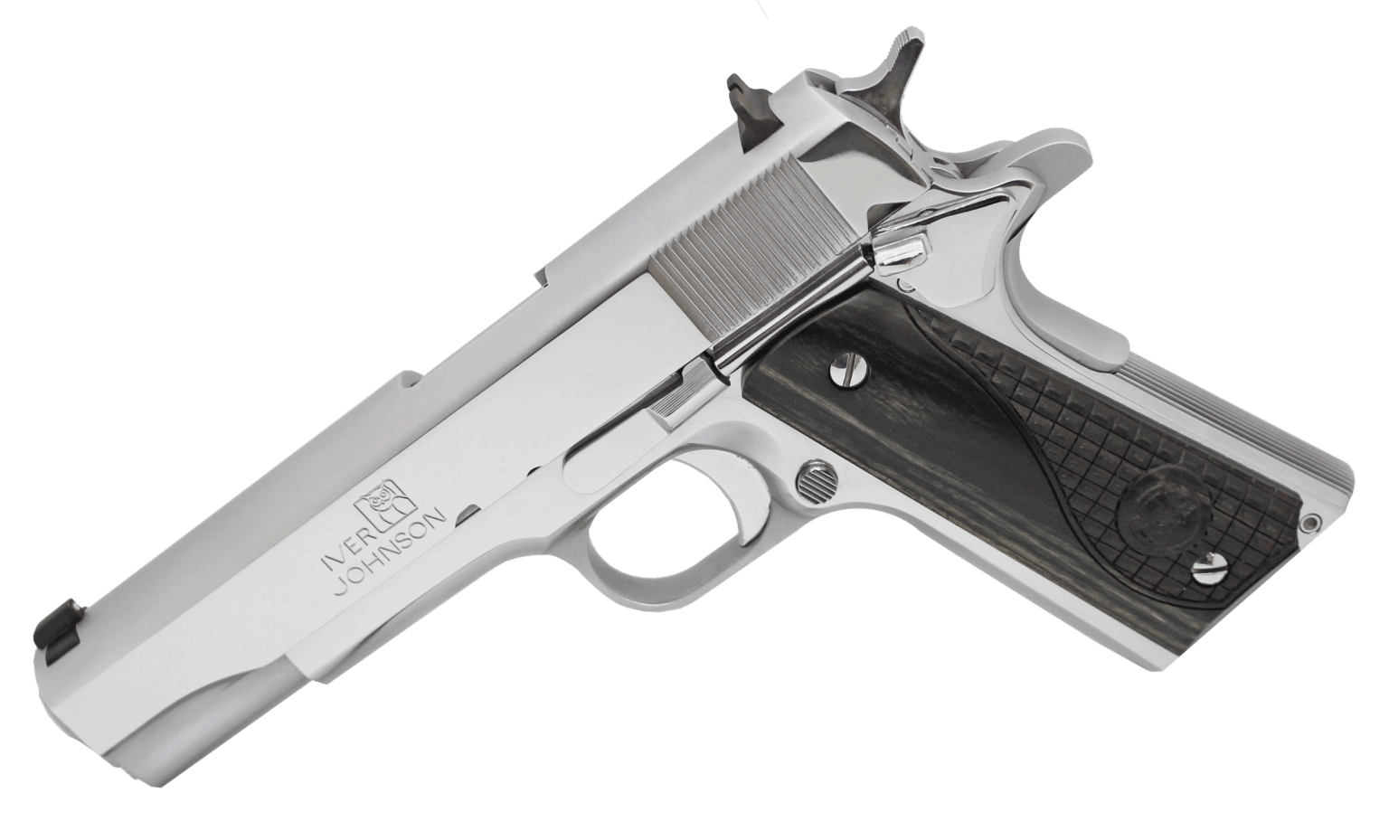 Iver Johnson Arms 191138CHRW 1911 A1 Government 70 Series 38 Super 5″ 9+1 Chrome Black Diamondwood Grip