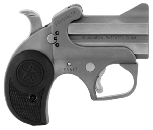 Bond Arms BARN Roughneck  9mm Luger 2rd 2.50″ Stainless Steel Double Barrel w/Bead Blasted Frame  Blade Front/Fixed Rear Sights  Rebounding Hammer  Rubber Grip  Manual Safety